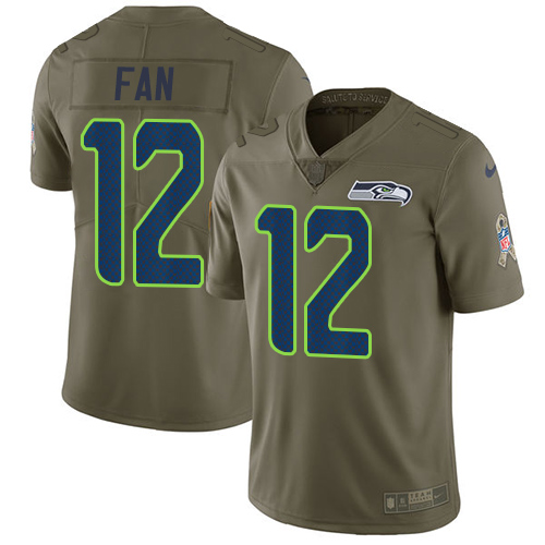 Nike Seahawks #12 Fan Olive Men's Stitched NFL Limited Salute to Service Jersey - Click Image to Close